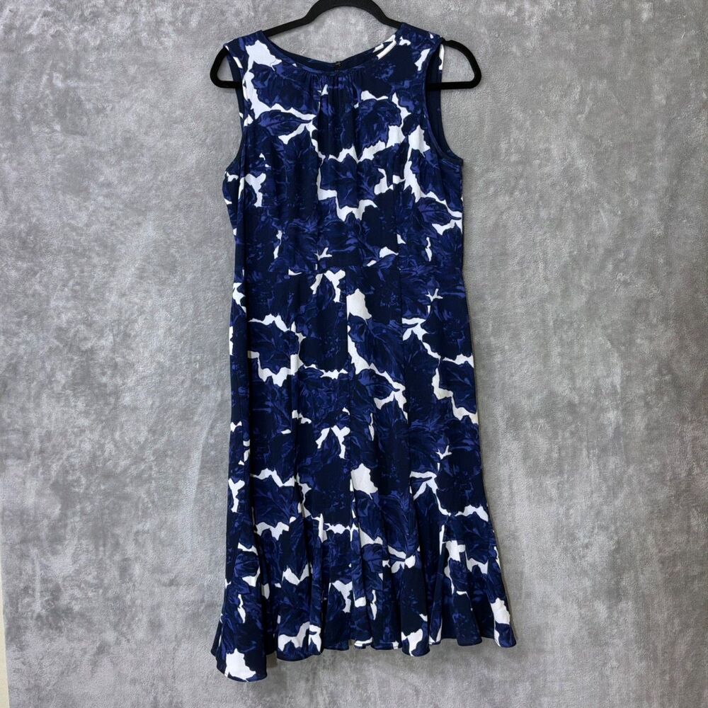 Talbots Petite Dress Women 10P  Blue Floral Sheath Midi Sleeveless Lined keyhole